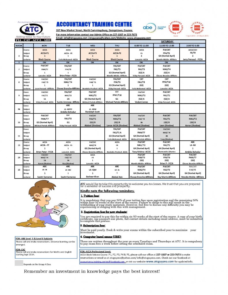 FIA/ CAT/ ACCA/ ABE timetable available for July classes